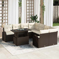 Gartensofa-set mit Speicher 9 pcs Braun Poly-Rattan