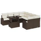 Gartensofa-set mit Speicher 9 pcs Braun Poly-Rattan