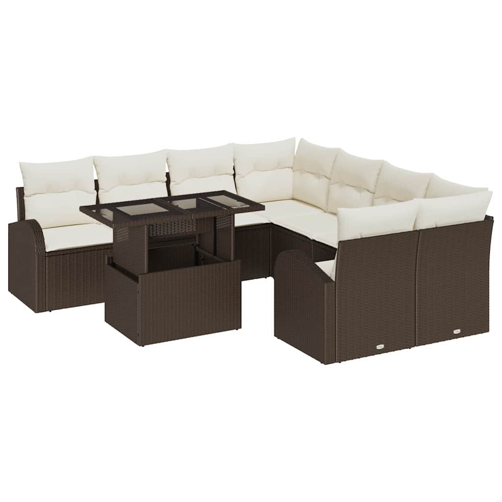 Gartensofa-set mit Speicher 9 pcs Braun Poly-Rattan