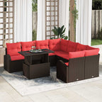 Gartensofa-set mit Speicher 9 pcs Braun Poly-Rattan