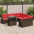 Gartensofa-set mit Speicher 9 pcs Braun Poly-Rattan