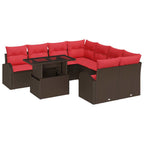 Gartensofa-set mit Speicher 9 pcs Braun Poly-Rattan