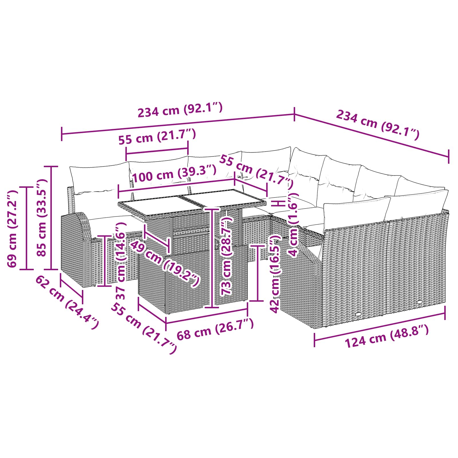 Gartensofa-set mit Speicher 9 pcs Braun Poly-Rattan