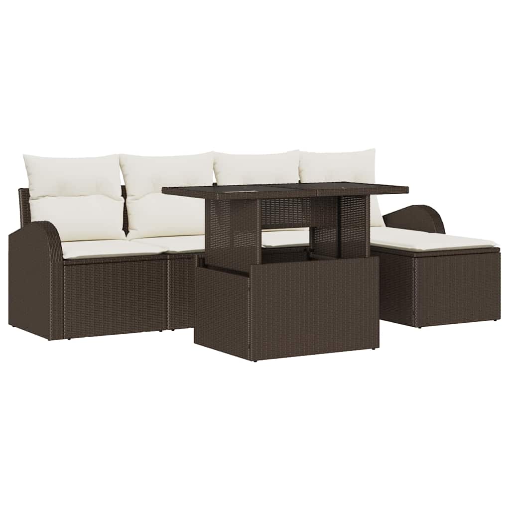 Garten-Sofa-Set mit Kissen 6 pcs Braun Poly-Rattan