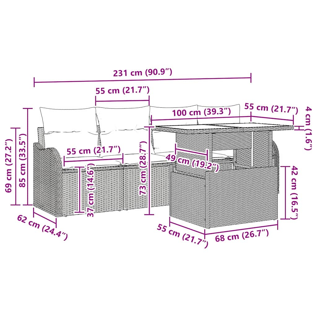 Garten-Sofa-Set mit Kissen 6 pcs Braun Poly-Rattan