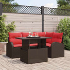 Gartensofa-set mit Speicher 5 pcs Braun und Rot Poly-Rattan