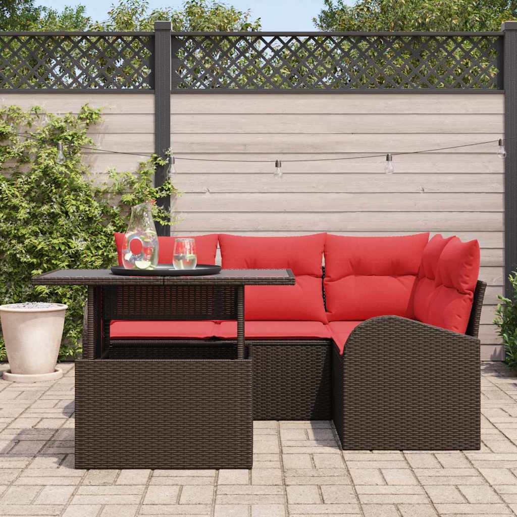 Gartensofa-set mit Speicher 5 pcs Braun und Rot Poly-Rattan