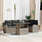 Gartensofa-set mit Speicher mit Kissen 6 pcs Grau Poly-Rattan