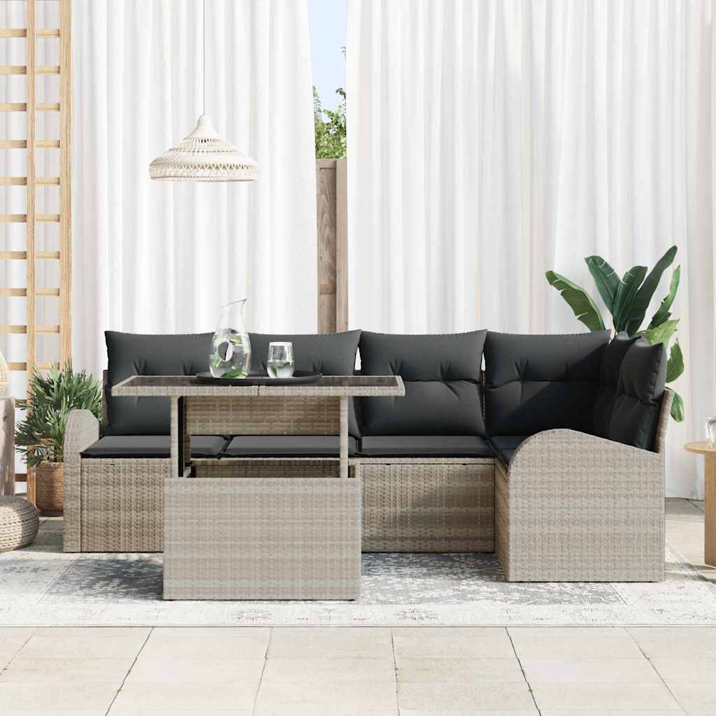 Gartensofa-set mit Speicher 6 pcs Hellgrau Poly-Rattan