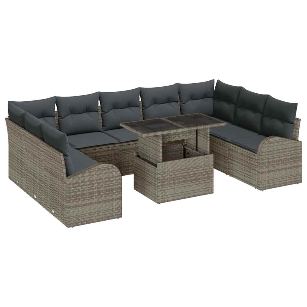 Gartensofa-set mit Speicher mit Kissen 10 pcs Grau Poly-Rattan