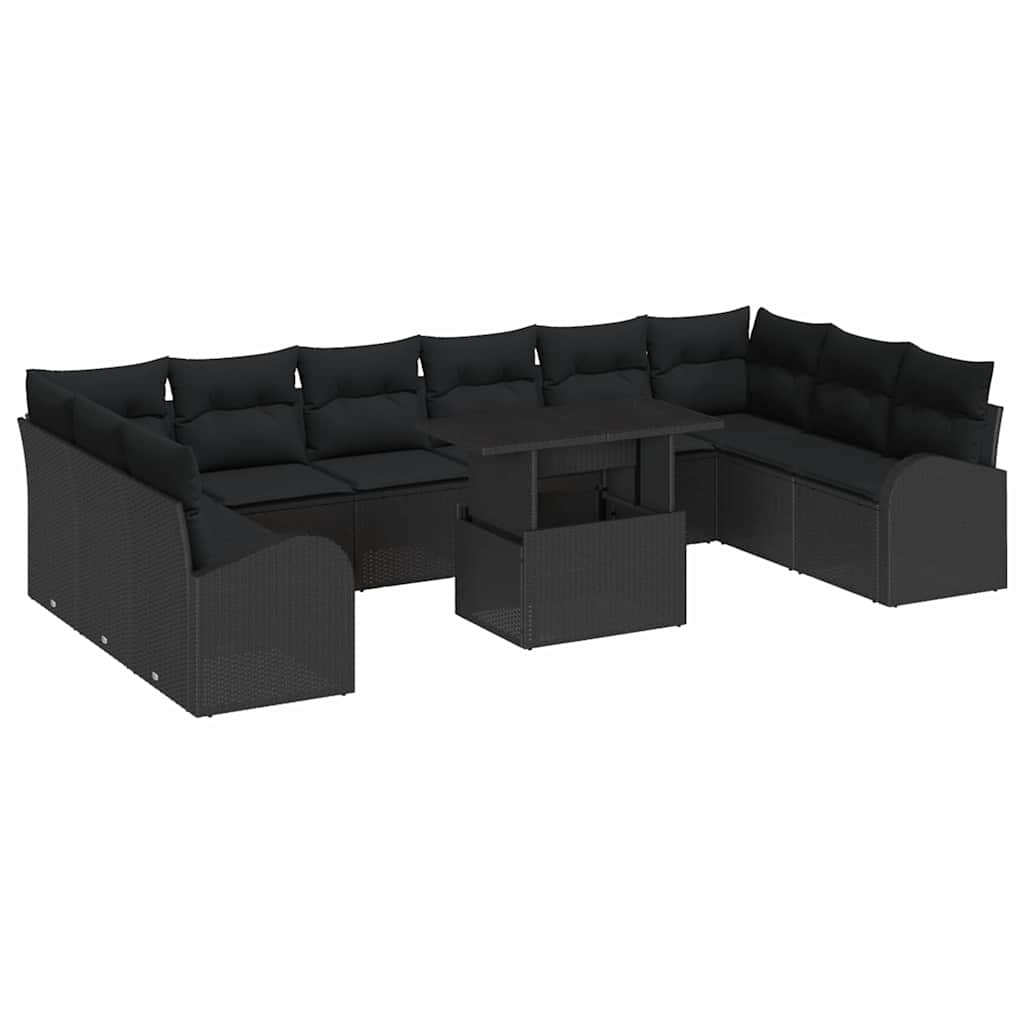 Gartensofa-set mit Speicher 11 pcs Schwarz Poly-Rattan