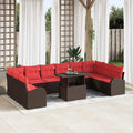 Gartensofa-set mit Speicher mit Kissen 11 pcs Braun Poly-Rattan