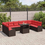 Gartensofa-set mit Speicher mit Kissen 11 pcs Braun Poly-Rattan