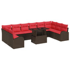 Gartensofa-set mit Speicher mit Kissen 11 pcs Braun Poly-Rattan