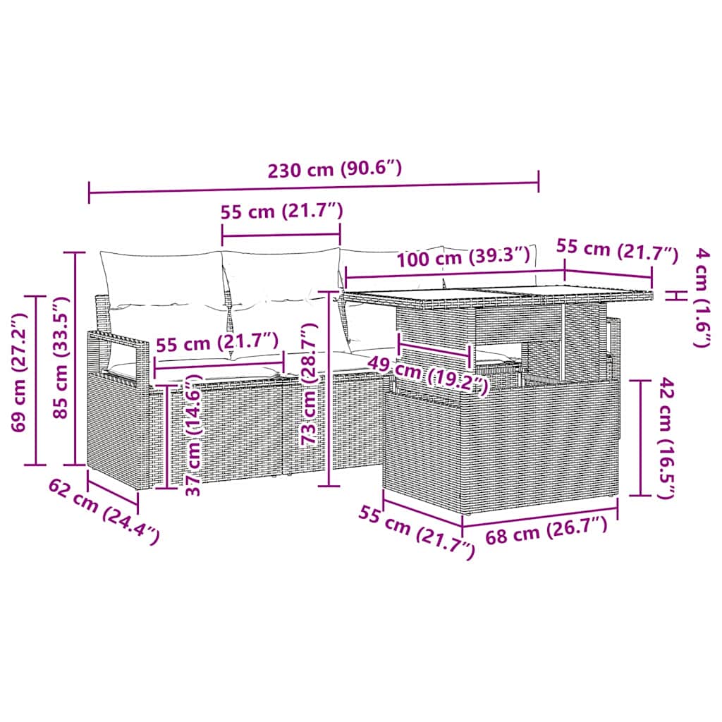 Gartensofa-set mit Speicher mit Kissen 5 pcs Grau Poly-Rattan