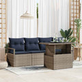 Gartensofa-set mit Speicher mit Kissen 5 pcs Grau Poly-Rattan