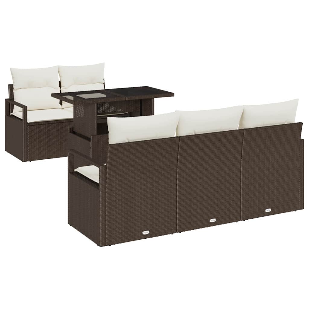 Gartensofa-set mit Speicher 6 pcs Braun und Creme Poly-Rattan