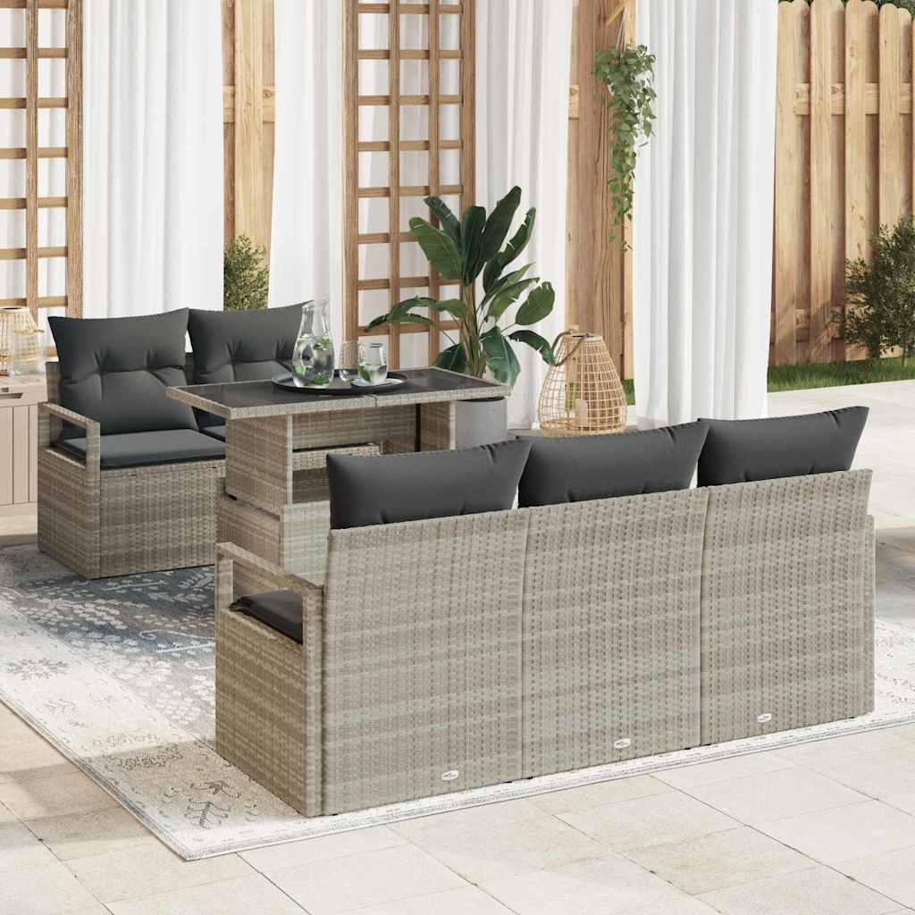 Gartensofa-set mit Speicher 6 pcs Hellgrau Poly-Rattan
