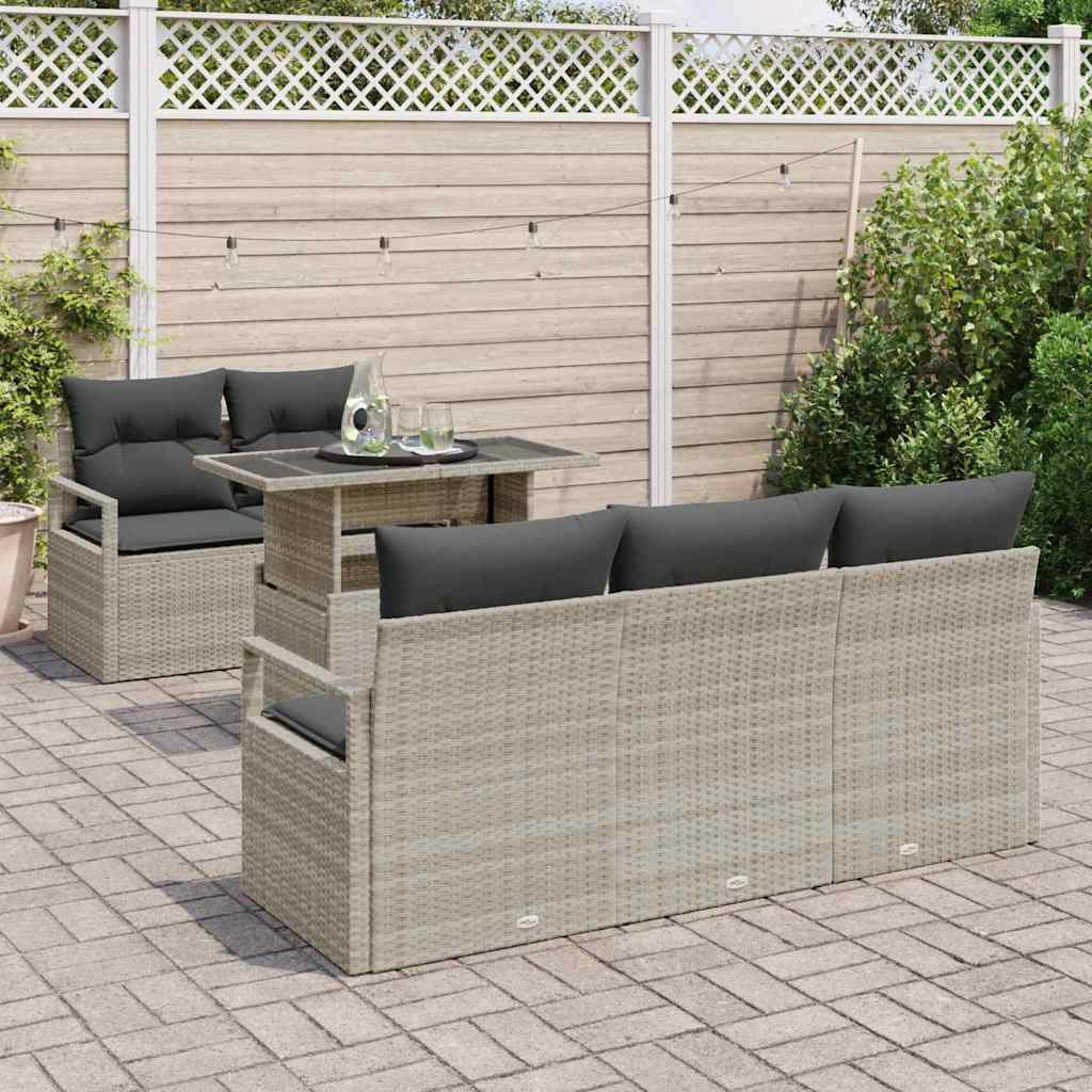Gartensofa-set mit Speicher 6 pcs Hellgrau Poly-Rattan