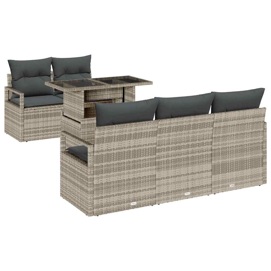 Gartensofa-set mit Speicher 6 pcs Hellgrau Poly-Rattan