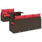 Gartensofa-set mit Speicher 6 pcs Braun und Rot Poly-Rattan