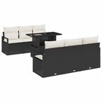 Gartensofa-set mit Speicher 7 pcs Schwarz und Creme Poly-Rattan