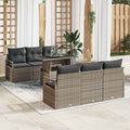 Gartensofa-set mit Speicher mit Kissen 7 pcs Grau Poly-Rattan