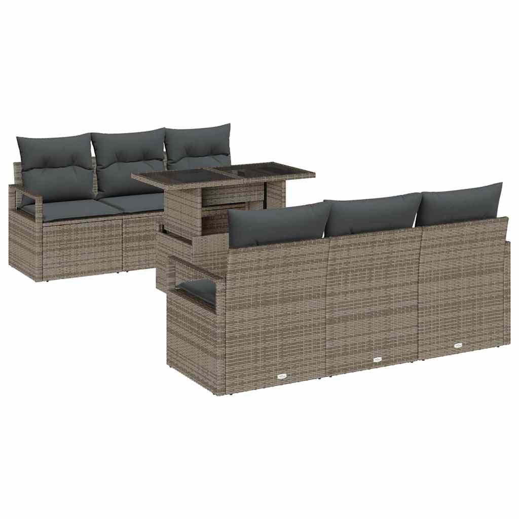 Gartensofa-set mit Speicher mit Kissen 7 pcs Grau Poly-Rattan