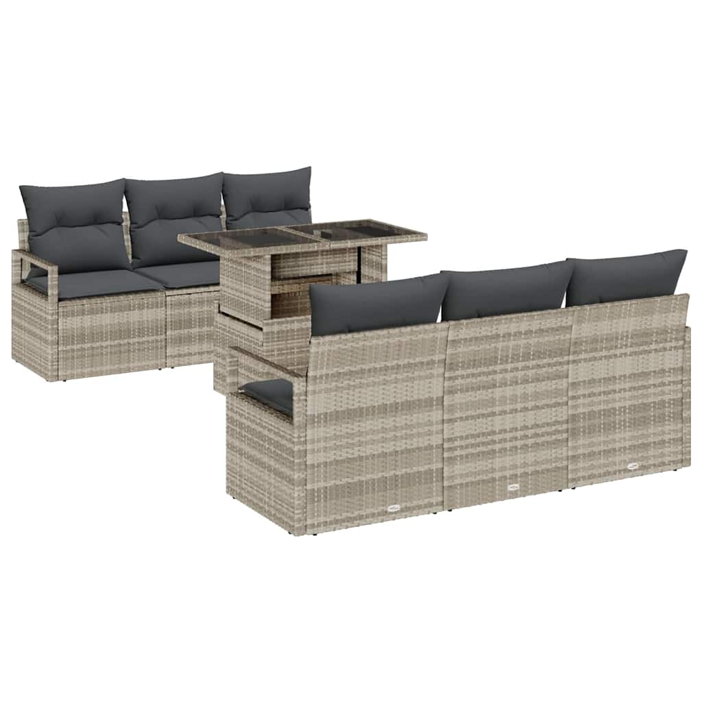 Gartensofa-set mit Speicher 7 pcs Hellgrau Poly-Rattan