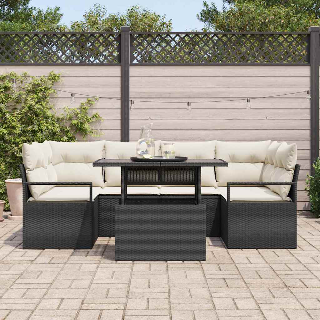 Gartensofa-set mit Speicher 7 pcs Schwarz Poly-Rattan