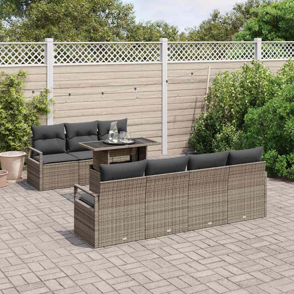 Gartensofa-set mit Speicher mit Kissen 8 pcs Grau Poly-Rattan