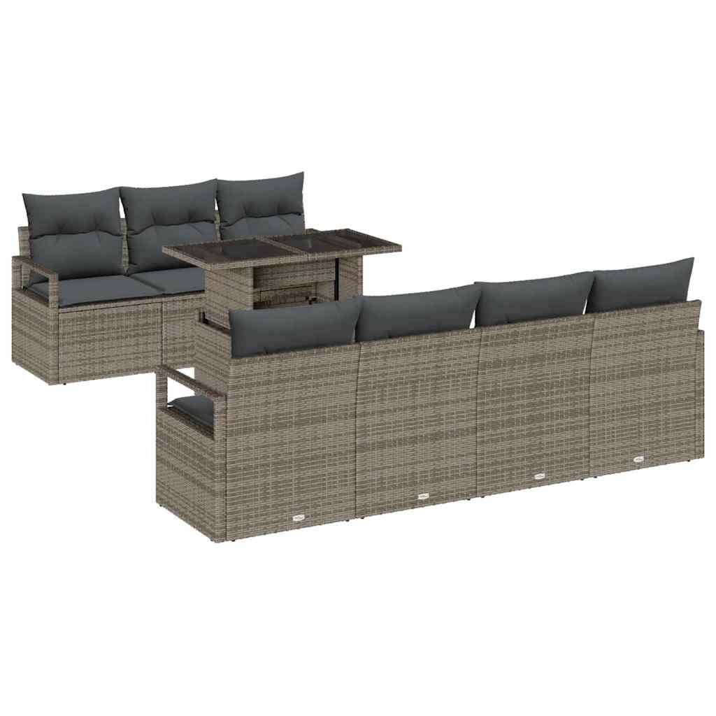 Gartensofa-set mit Speicher mit Kissen 8 pcs Grau Poly-Rattan