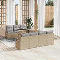 Garten-Sofa-Set mit Kissen 8 pcs Beige und Hellgrau Poly-Rattan