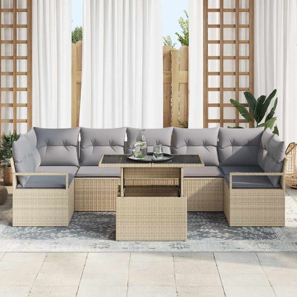 Garten-Sofa-Set mit Kissen 8 pcs Beige und Hellgrau Poly-Rattan