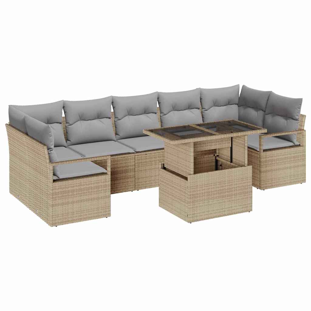Garten-Sofa-Set mit Kissen 8 pcs Beige und Hellgrau Poly-Rattan