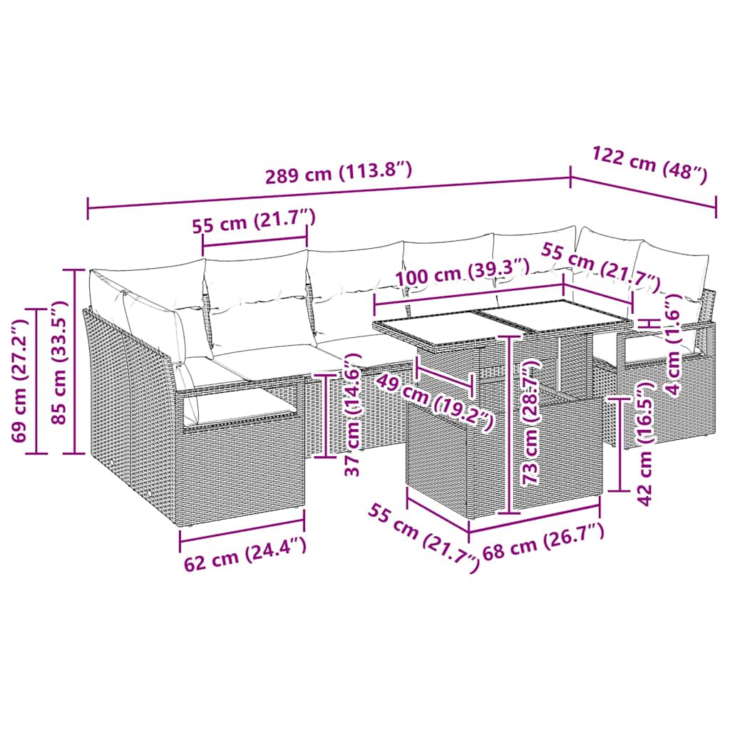 Garten-Sofa-Set mit Kissen 8 pcs Beige und Hellgrau Poly-Rattan