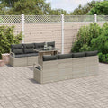 Gartensofa-set mit Speicher 9 pcs Hellgrau Poly-Rattan