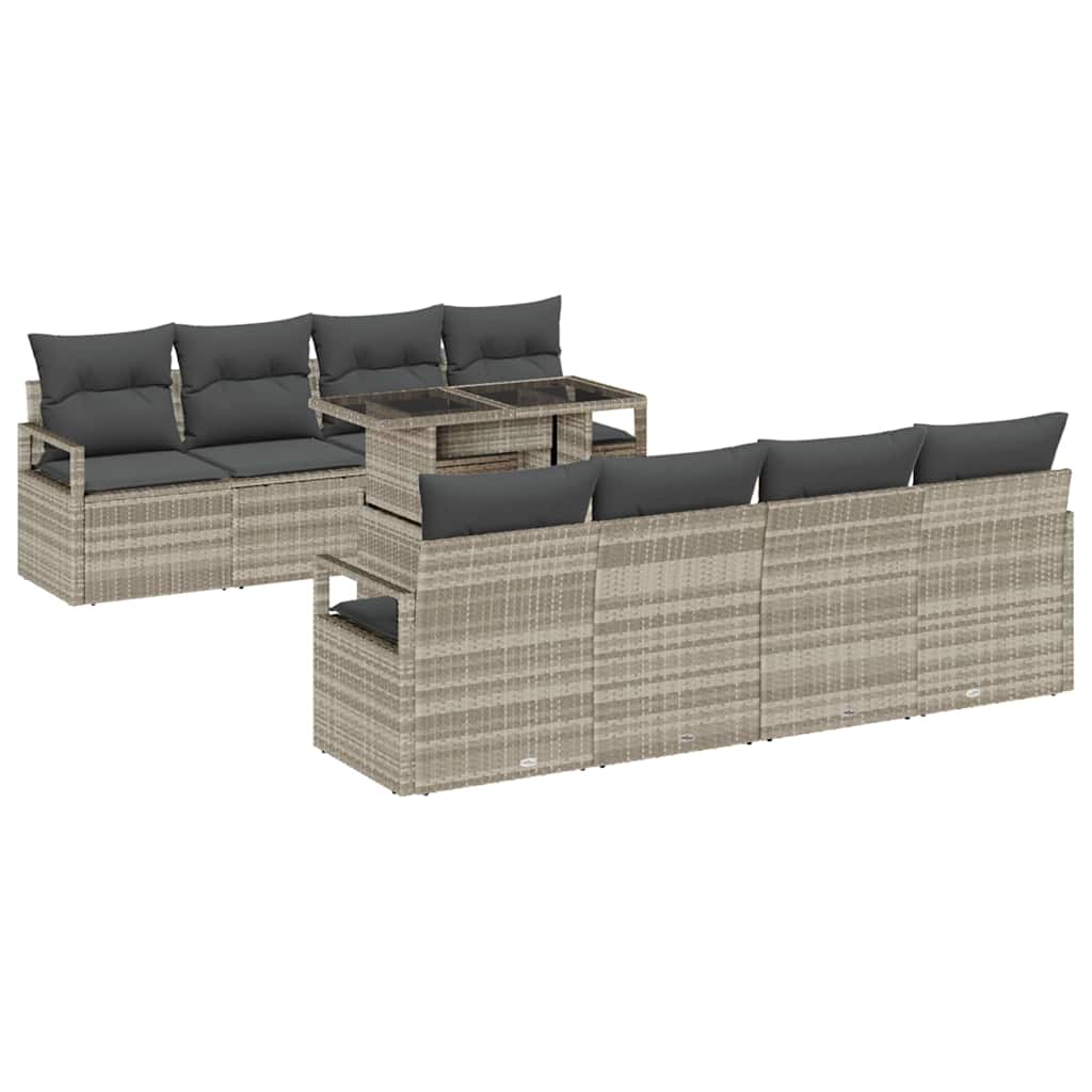Gartensofa-set mit Speicher 9 pcs Hellgrau Poly-Rattan