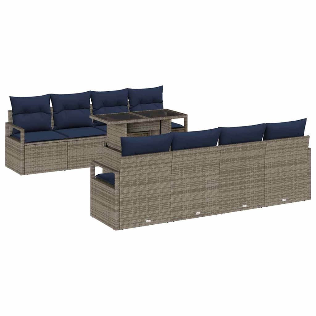 Garten-Sofa-Set 7 pcs Grau und Marineblau Poly-Rattan
