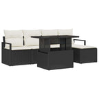 Gartensofa-set mit Speicher 6 pcs Schwarz und Creme Poly-Rattan