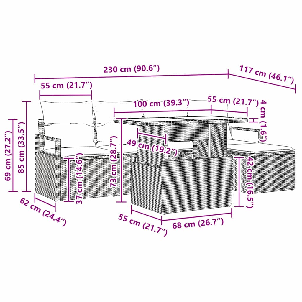 Gartensofa-set mit Speicher 6 pcs Schwarz und Creme Poly-Rattan