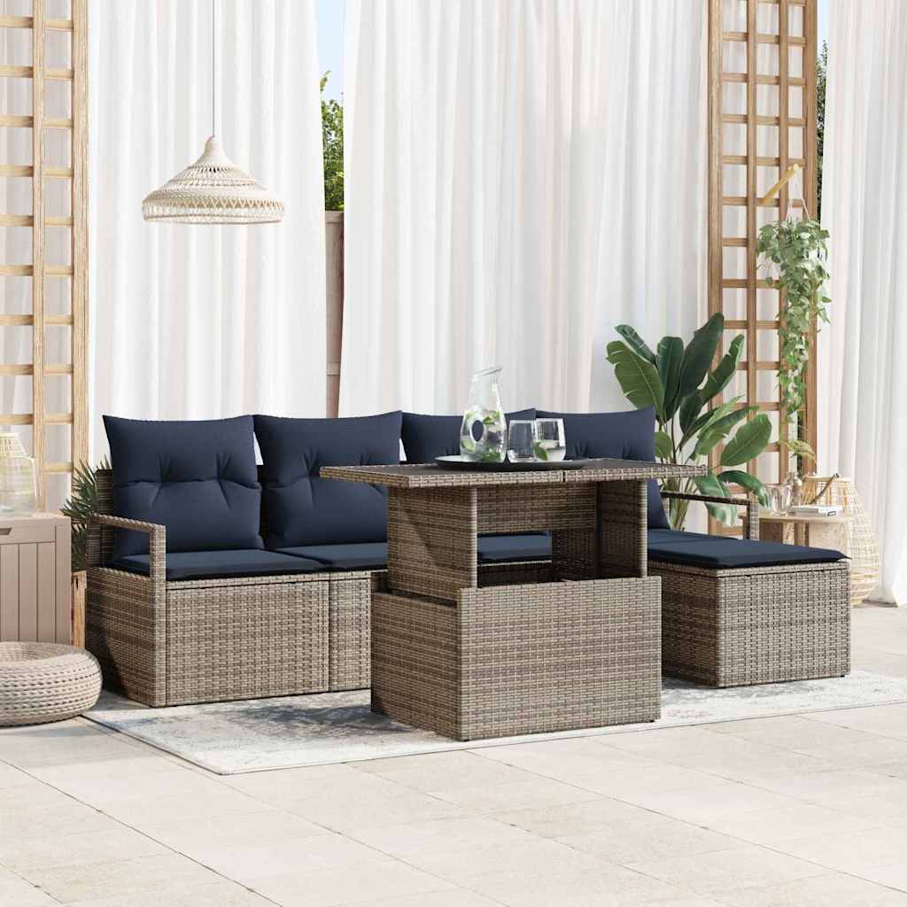 Garten-Sofa-Set mit Kissen 6 pcs Grau und Marineblau