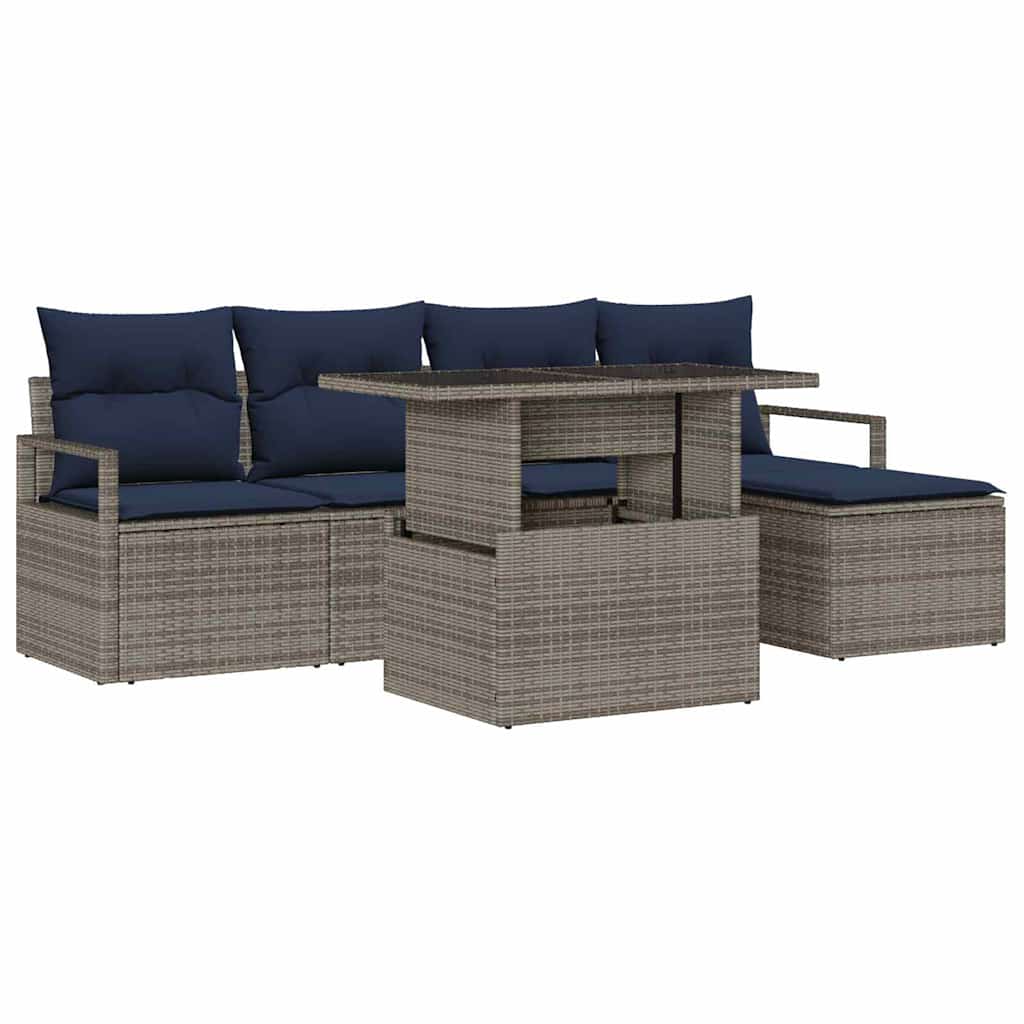 Garten-Sofa-Set mit Kissen 6 pcs Grau und Marineblau