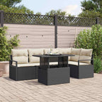 Gartensofa-set mit Speicher 6 pcs Schwarz und Creme Poly-Rattan