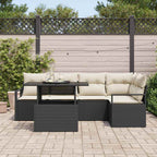 Gartensofa-set mit Speicher 6 pcs Schwarz und Creme Poly-Rattan