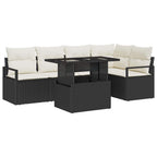 Gartensofa-set mit Speicher 6 pcs Schwarz und Creme Poly-Rattan