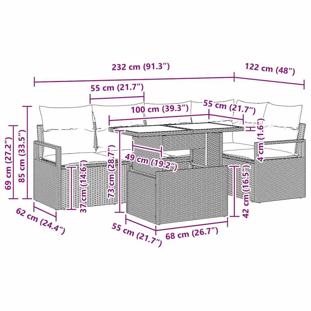 Gartensofa-set mit Speicher 6 pcs Schwarz und Creme Poly-Rattan
