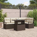 Garten-Sofa-Set mit Kissen 6 pcs Braun und Creme Poly-Rattan
