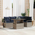 Gartensofa-set mit Kissen 6 pcs Grau und Marineblau Poly-Rattan