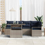 Gartensofa-set mit Kissen 6 pcs Grau und Marineblau Poly-Rattan